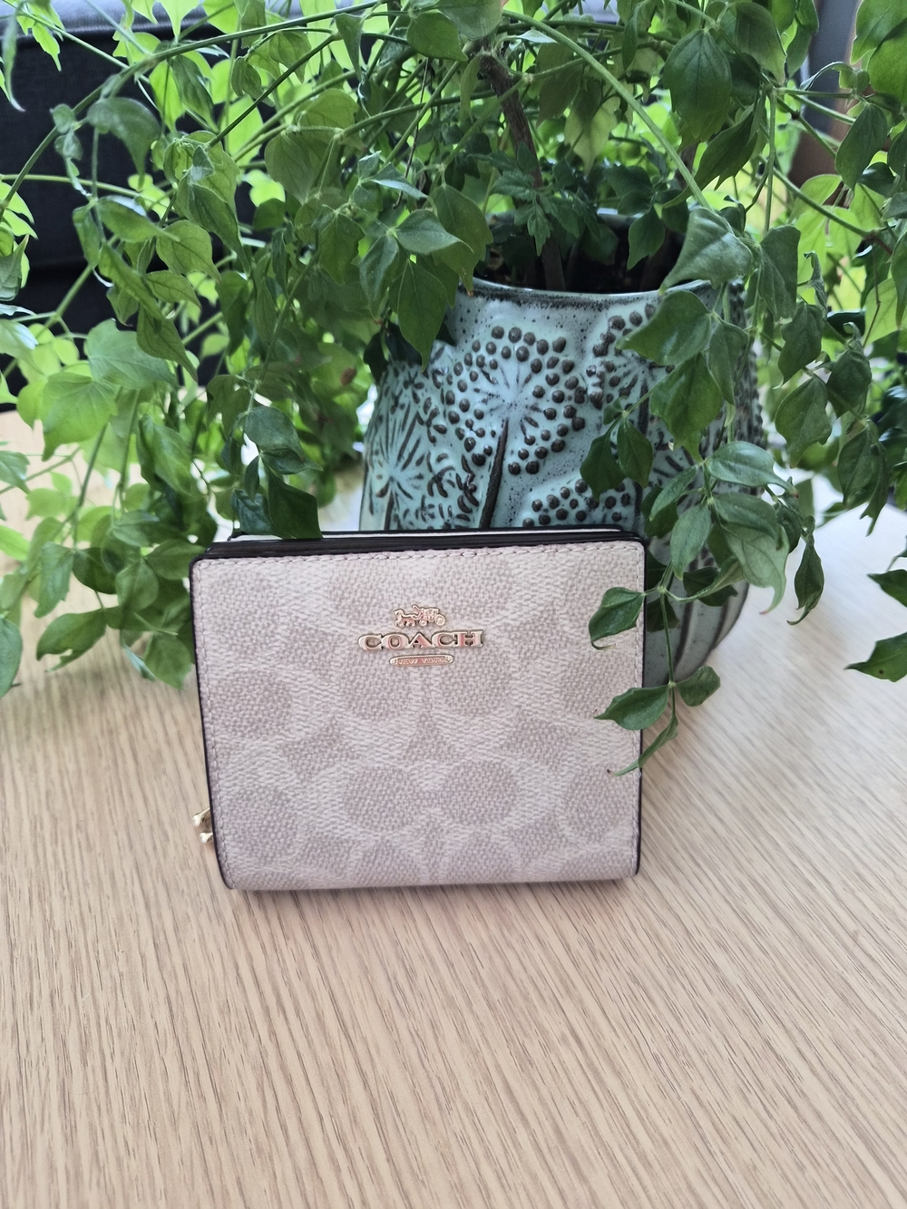 Coach Small Folded Wallet in Signature Canvas with Gold Hardware